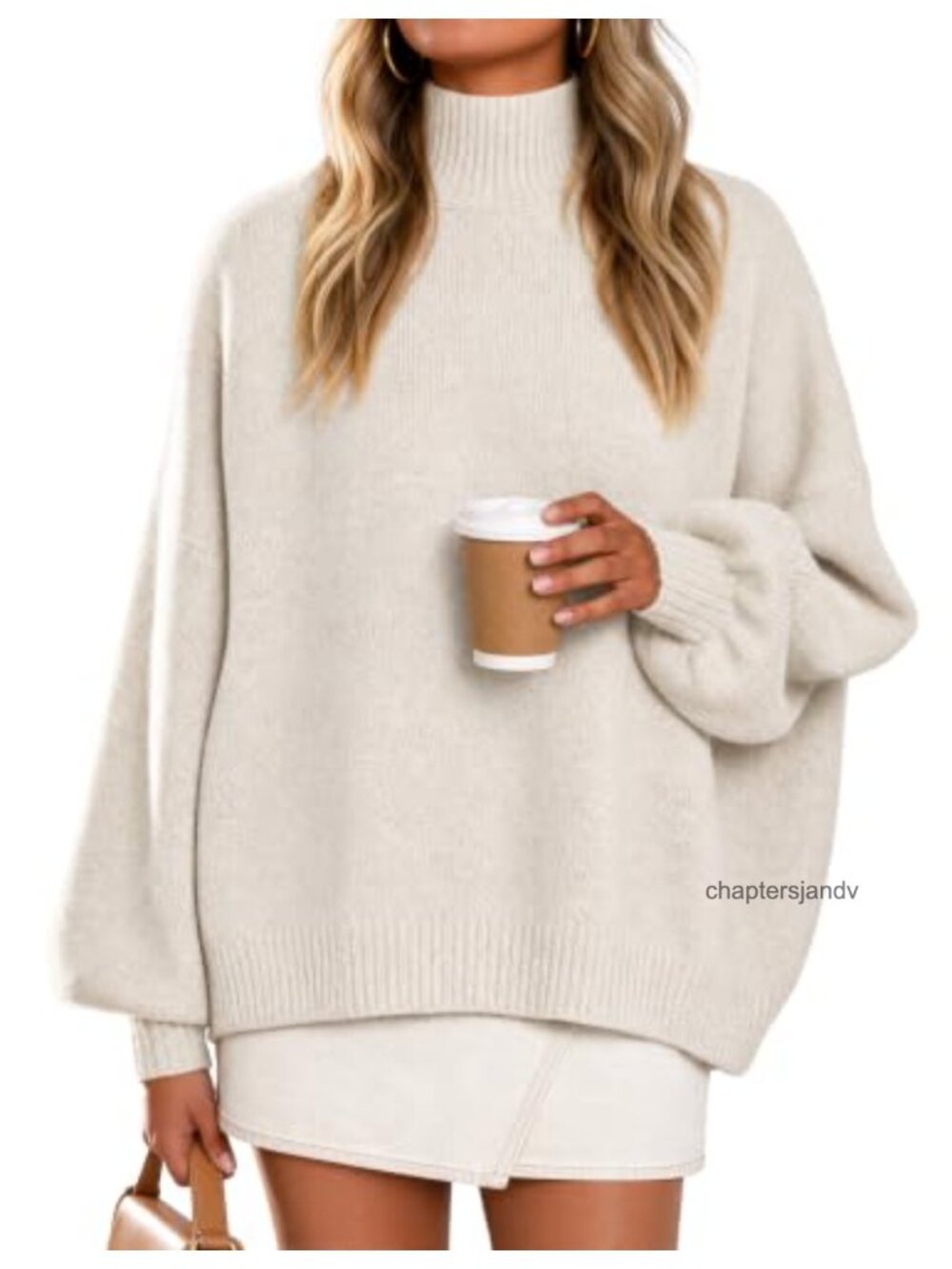 Oversized Turtleneck Batwing Sweater Fuzzy Knit Pullover